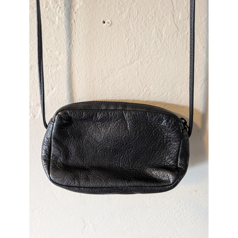 Vintage BAGGU Mini Purse Black Natural Milled Leather Crossbody Made USA